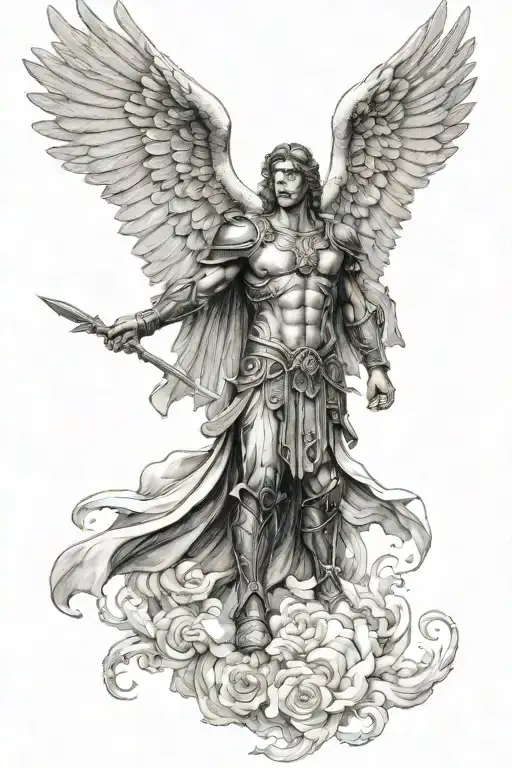 Male Warrior Angel Wide Outspread Wings
