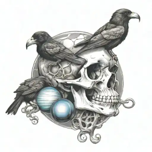 Skull And Octupus Planets Raven