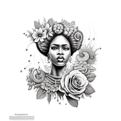 Afrocentric Capricorn Black Woman With Flowers