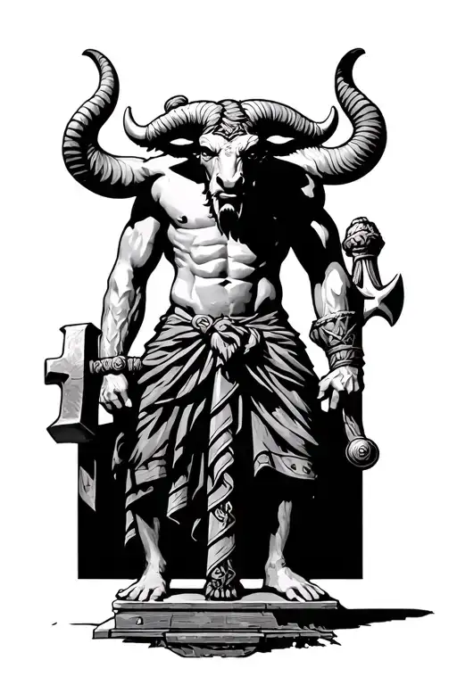 Greek Minotaur Holding Hammer Standing Tall Only 2 Legs