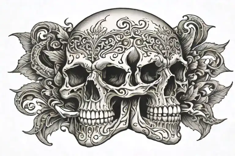 Skull With Mouth Open With Detailed Shading And Thick Lines