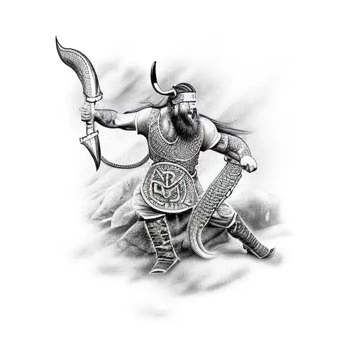 Viking Fighting A Dragon