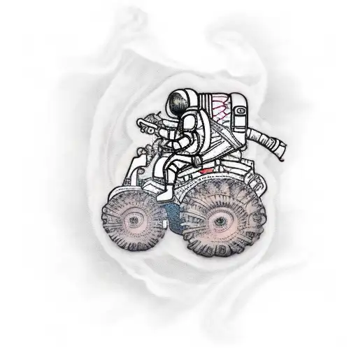 Astronaut Wearing A Ballerina Tutu Riding On The Back Of A Monster Truck