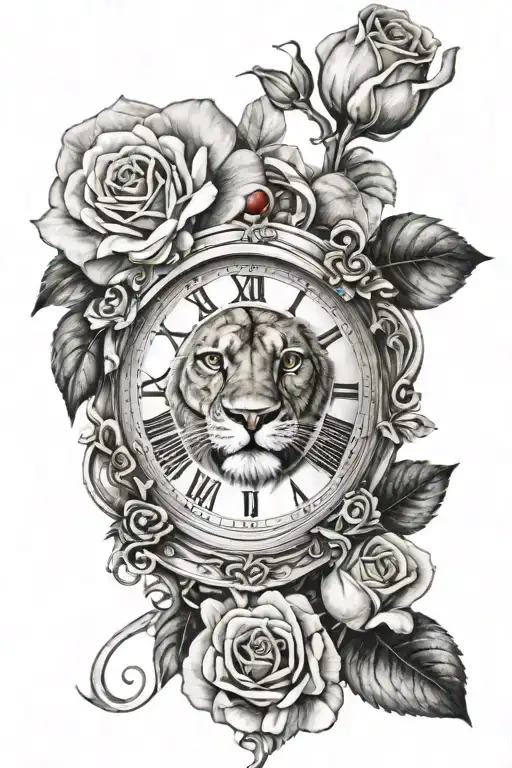Lion Eye Clock Rose Intertwined