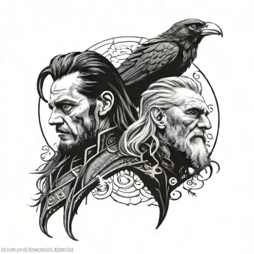 Loki Face And Odin Face With Hugin And Munin