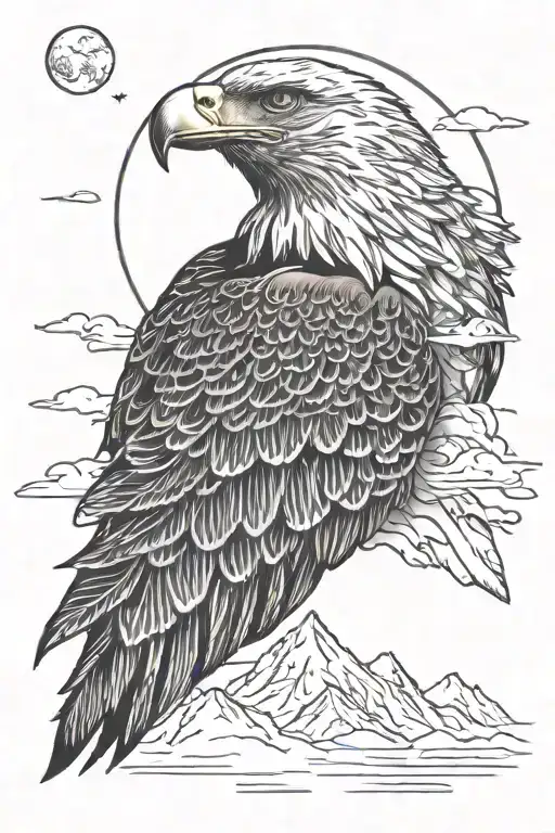 Eagle Head Mountains And Clouds Moon Stars