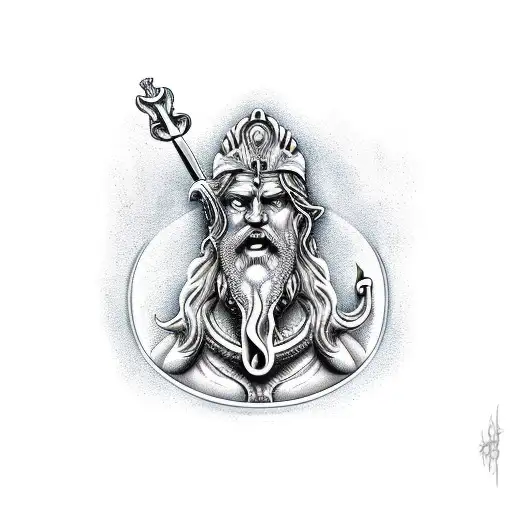 Poseidon With Trident And Water