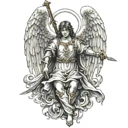 Angel With Sword And Cross Above The Angel