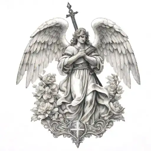 Angel With Sword And Cross Above The Angel