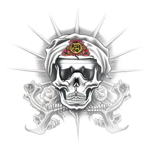 Santa Muerte With Rat Skeleton With A Banner That Says Hood Rat