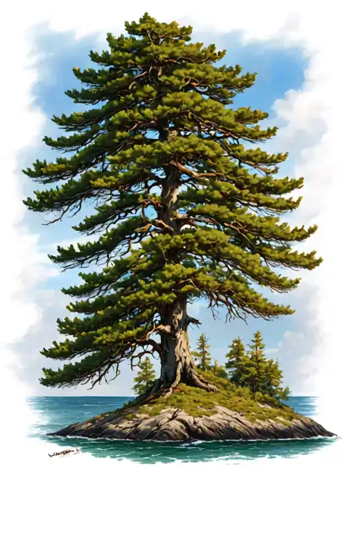 Georgian Bay Pine Tree Branches On One Side Of The Tree Isolated On An Island