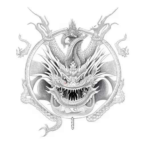 A Japanese Dragon With A Samurai In Its Mouth