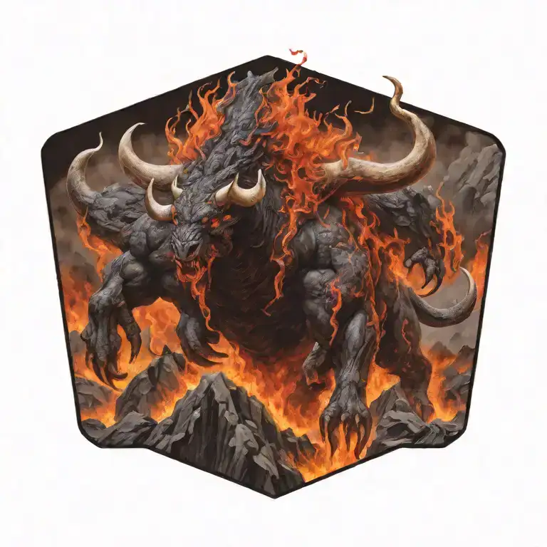Phoenix Volcano Lava River Devil On A Muscular Bull