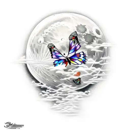 Moon With Clouds And Butterflies