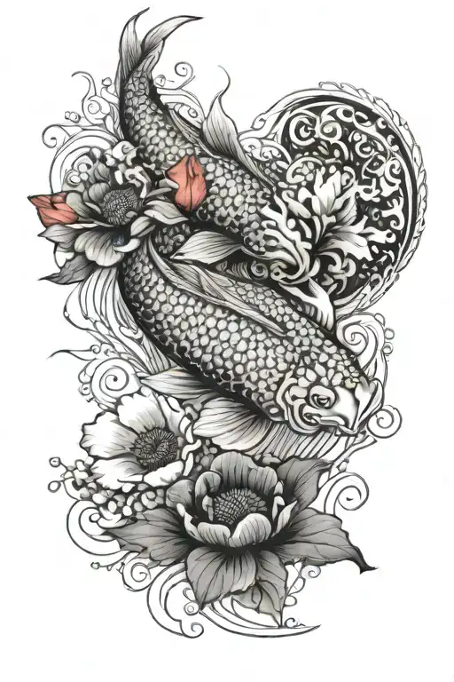 Koi Fish With Poppy Flowers Growing With Inspiration Of Nature And Earth Around For Underarm