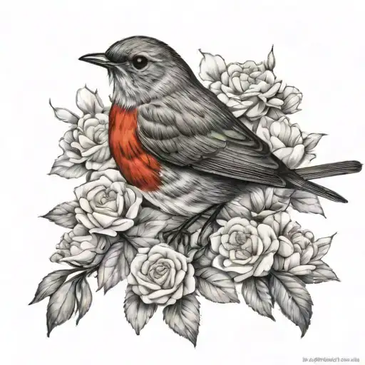 Robin Bird With Carnation Flowers