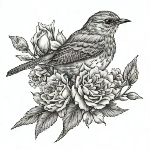 Robin Bird With Carnation Flowers