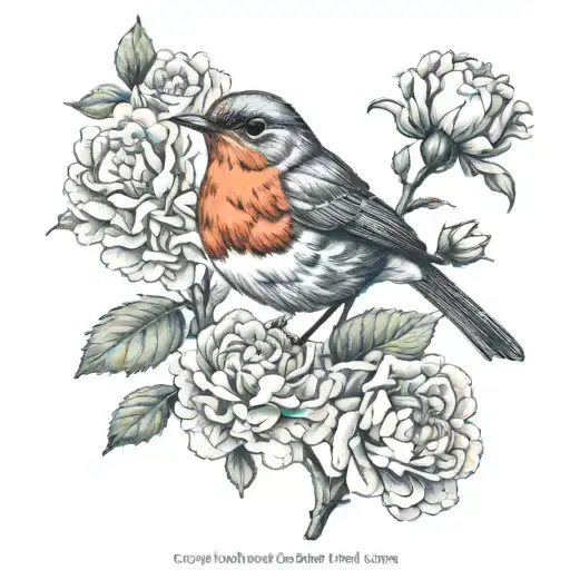 Robin Bird With Carnation Flowers