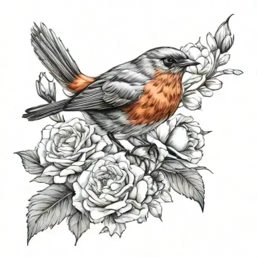 Robin Bird With Carnation Flowers