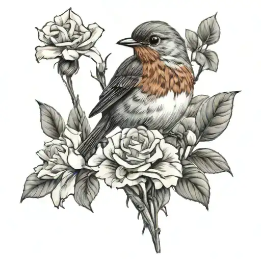 Robin Bird With Carnation Flowers