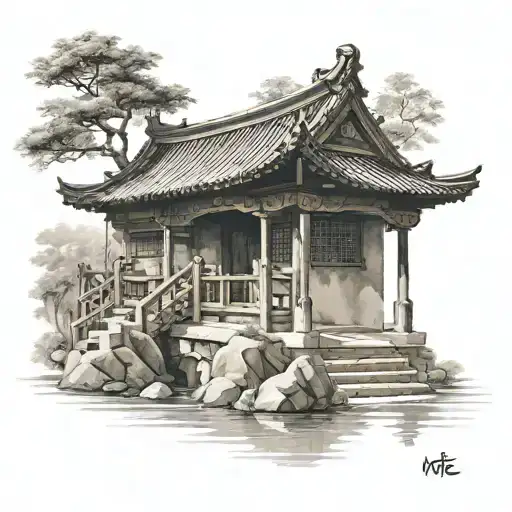 Ancient Chinese House With A Bridge