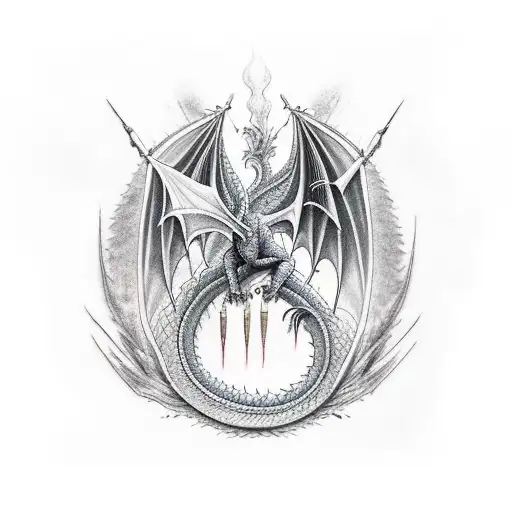 A Majestic Dragon Intertwined With Paintbrushes And Pencils