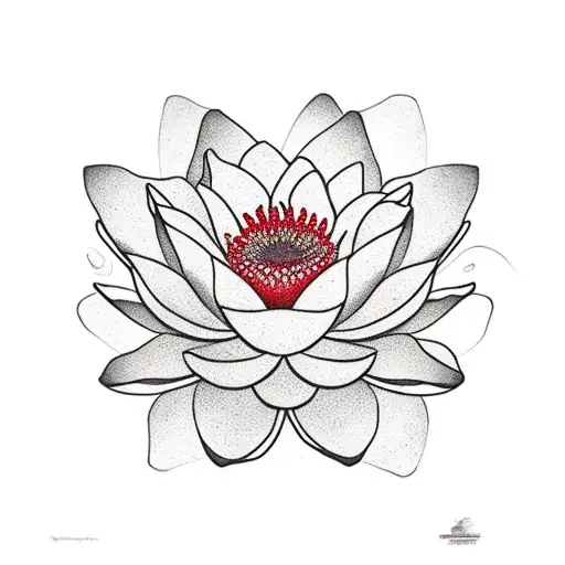 Lotus Petals With Red Ohia Lehua Flower Growing Out Of The Middle