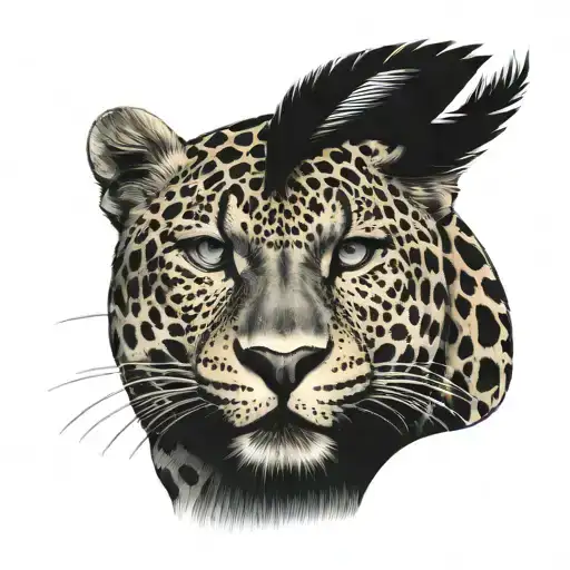 Leopard Face With A Scar On The Left Side Eye And Crow With Open Mouth