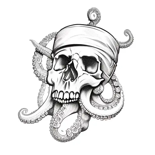 Skull And Pirate Hat And Octopus