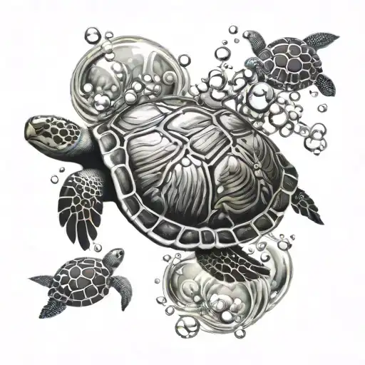 Turtle And Bubles Water
