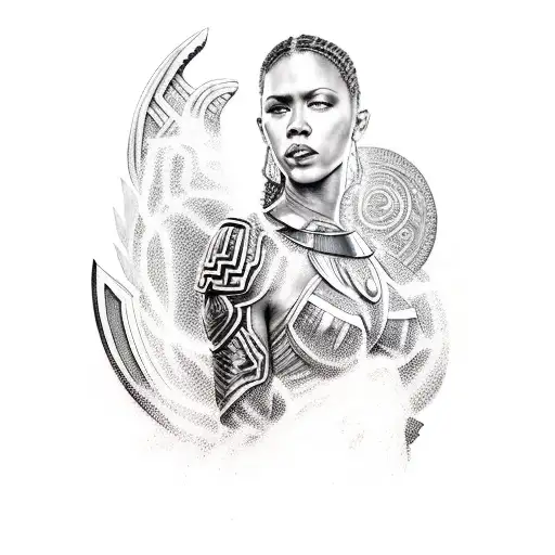 Beautiful Warrior Woman With Pet Black Panther And Waves In The Background