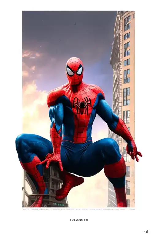 Spider Man Standing On Building Overlooking Thanos