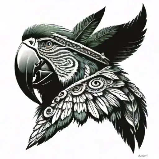 Mayan Indian Using A Macaw Head As A Hat