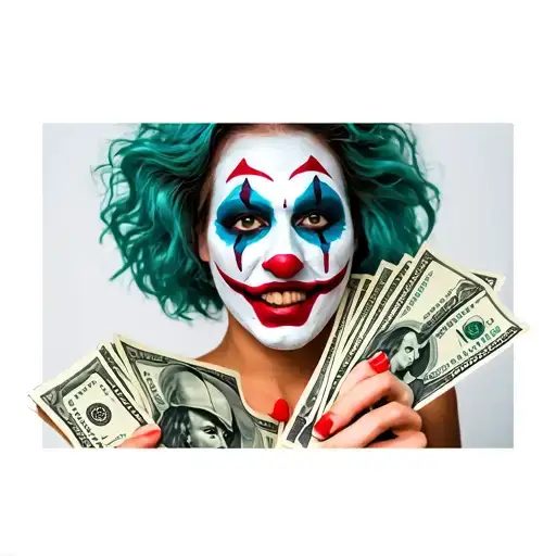 Women Wearing Clown Makeup Holdin Money