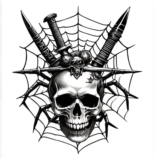 Skull With Dagger And Spider Web