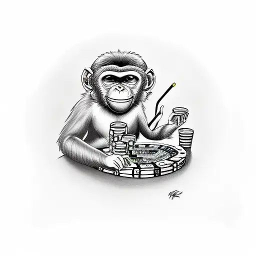 Monkey Playing Poker While Smoking A Cigar