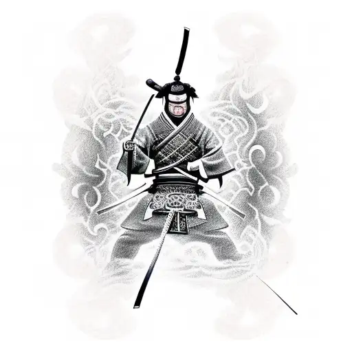 Samurai On Fire With A Katana