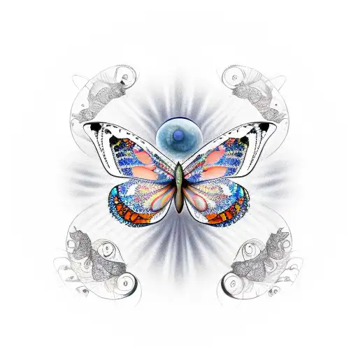 An Intricate Design Of A Butterfly Undergoing Metamorphosis With Phases Of The Moon Incorporated