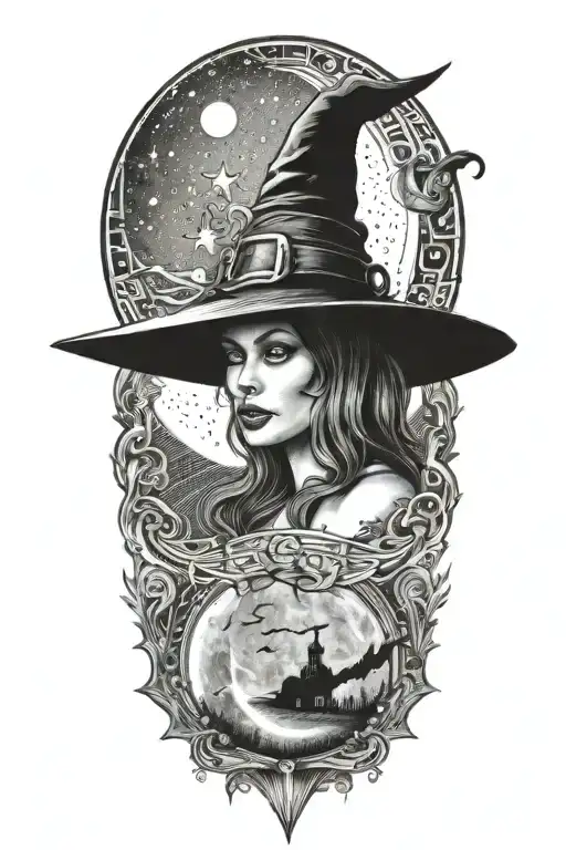 Witch Hat And Dot Work Moon