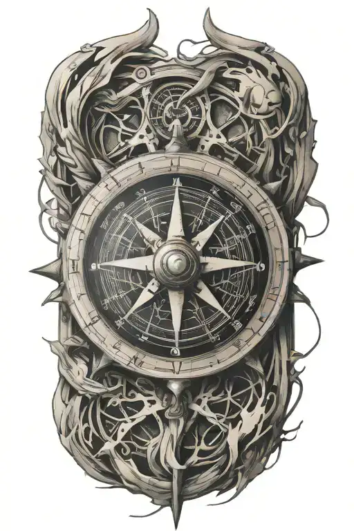 An Abstract Representation Of A Compass With Thread Winding Around It