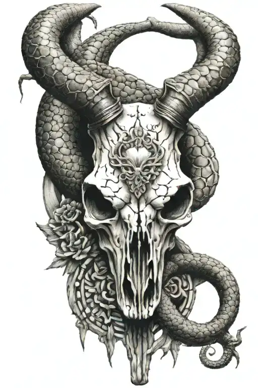 Longhorn Cow Skull And Rattlesnake Wrapped