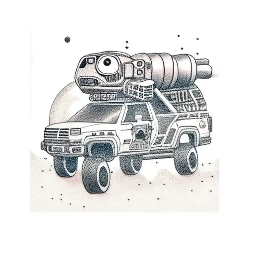 Astronaut Wearing A Tutu Riding On The Back Of A Monster Truck