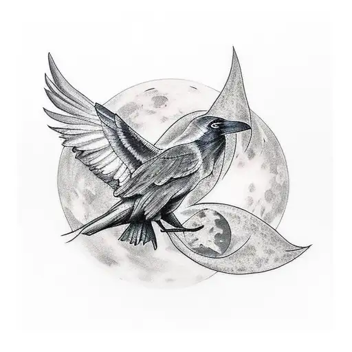 Raven With Moon Cycle