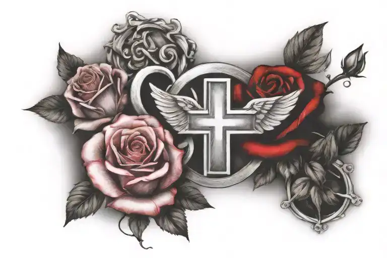 Red Cross And Roses And Shaded Cloud