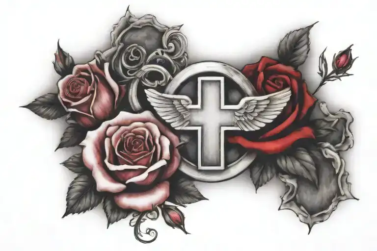 Red Cross And Roses And Shaded Cloud