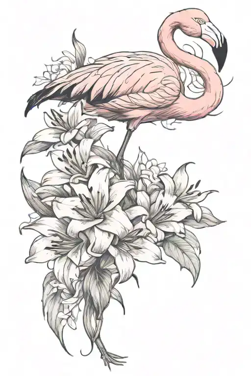 Flamingo And Lillies
