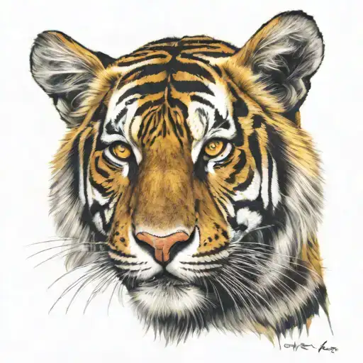A Very Realistic Black And Yellow Tiger For A Chest