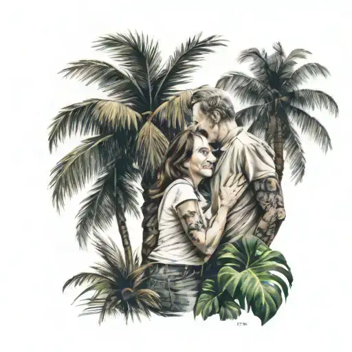 Mom And Dad In Front Of An Palm Tree