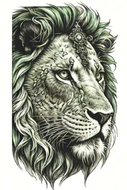 Lion With Jesus And Underneath Green Eye