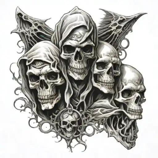 Five Hooded Skull Figures